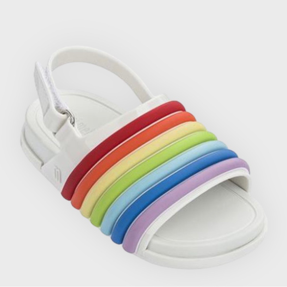 Mini Beach Slide Sandal White Colorful Rainbow. PVC Sandal